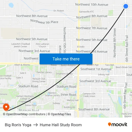 Big Ron's Yoga to Hume Hall Study Room map