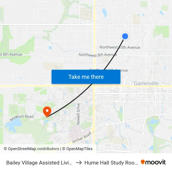 Bailey Village Assisted Living to Hume Hall Study Room map