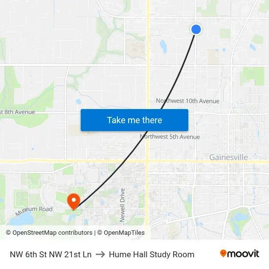 NW 6th St NW 21st Ln to Hume Hall Study Room map