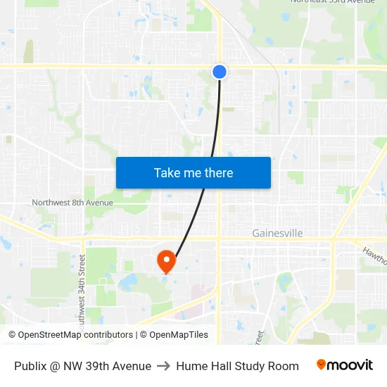 Publix @ NW 39th Avenue to Hume Hall Study Room map