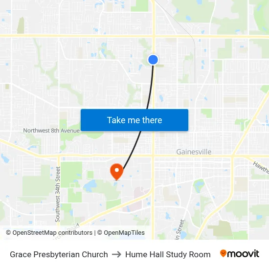 Grace Presbyterian Church to Hume Hall Study Room map