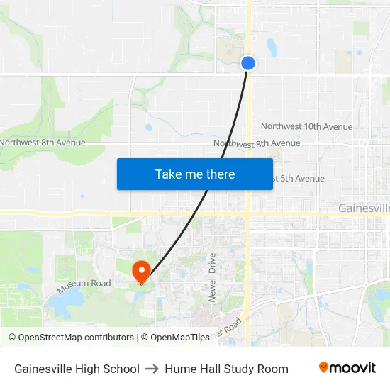 Gainesville High School to Hume Hall Study Room map