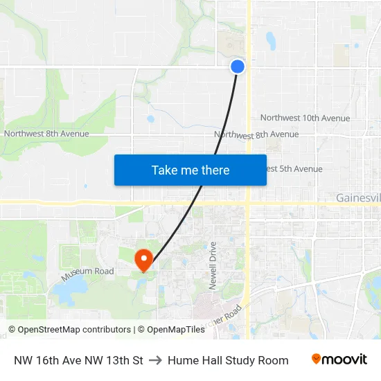 NW 16th Ave NW 13th St to Hume Hall Study Room map