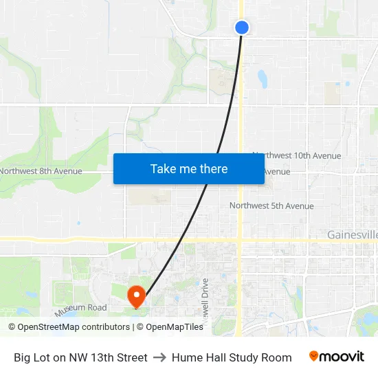 Big Lot on NW 13th Street to Hume Hall Study Room map