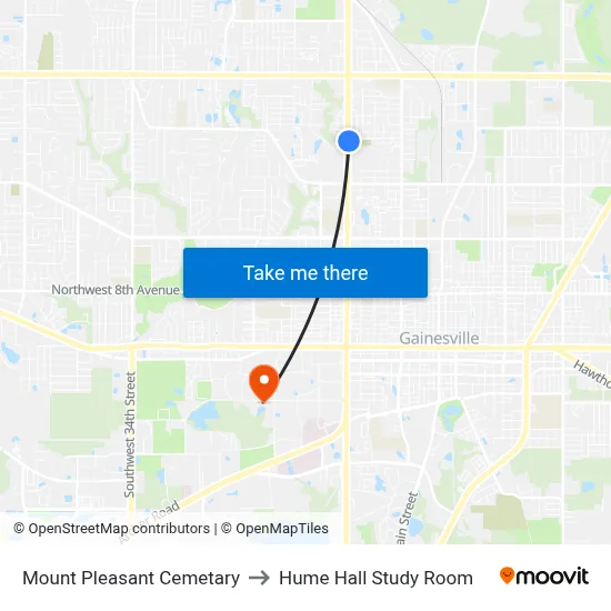 Mount Pleasant Cemetary to Hume Hall Study Room map