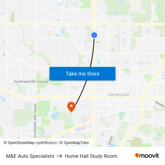 M&E Auto Specialists to Hume Hall Study Room map