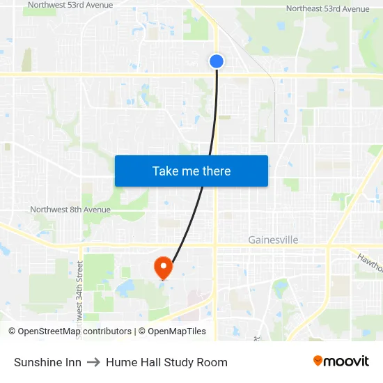 Sunshine Inn to Hume Hall Study Room map