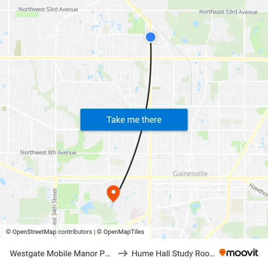 Westgate Mobile Manor Park to Hume Hall Study Room map
