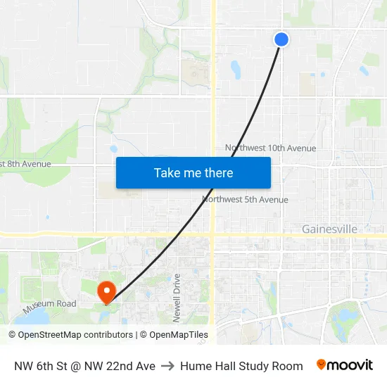 NW 6th St @ NW 22nd Ave to Hume Hall Study Room map