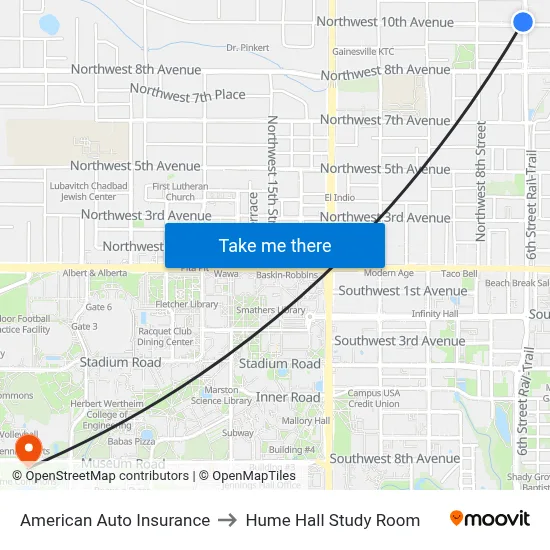American Auto Insurance to Hume Hall Study Room map