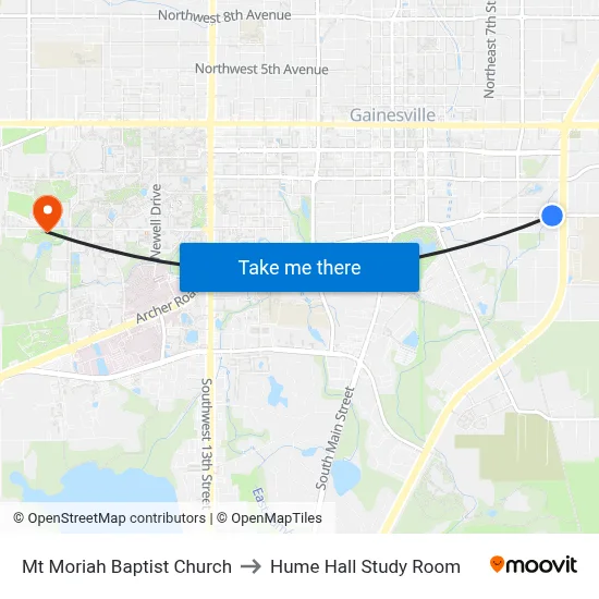 Mt Moriah Baptist Church to Hume Hall Study Room map