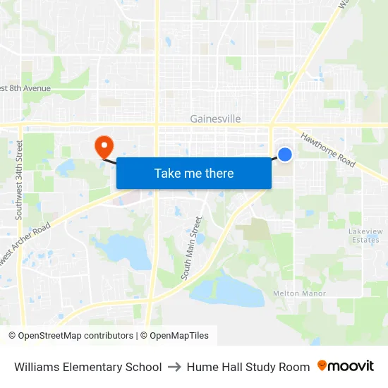 Williams Elementary School to Hume Hall Study Room map