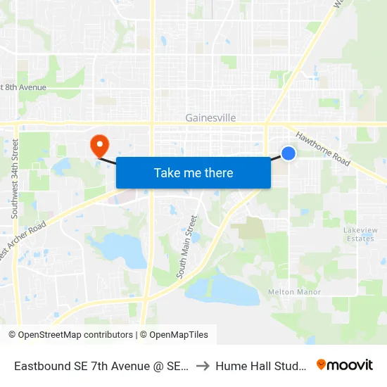 Eastbound SE 7th Avenue @ SE 15th Street to Hume Hall Study Room map