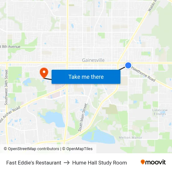 Fast Eddie's Restaurant to Hume Hall Study Room map