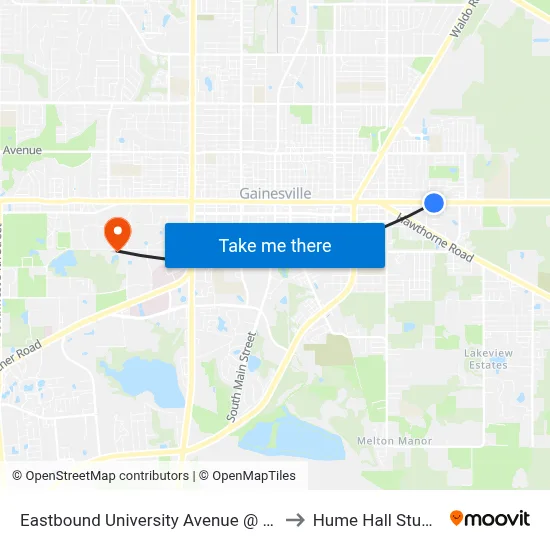 Eastbound University Avenue @ SE 21st Street to Hume Hall Study Room map
