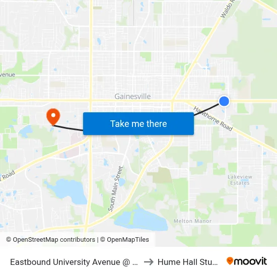 Eastbound University Avenue @ SE 24th Street to Hume Hall Study Room map