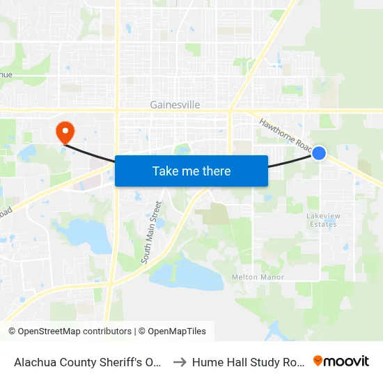 Alachua County Sheriff's Office to Hume Hall Study Room map