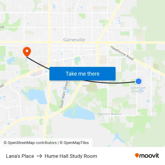 Lana's Place to Hume Hall Study Room map