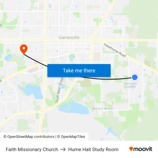 Faith Missionary Church to Hume Hall Study Room map