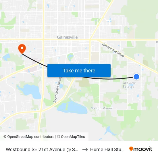 Westbound SE 21st Avenue @ SE 32nd Terrace to Hume Hall Study Room map