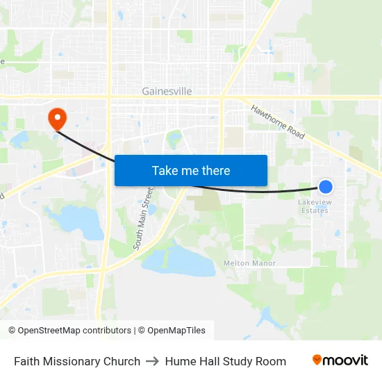 Faith Missionary Church to Hume Hall Study Room map