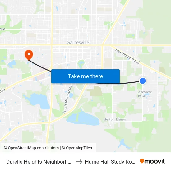 Durelle Heights Neighborhood to Hume Hall Study Room map