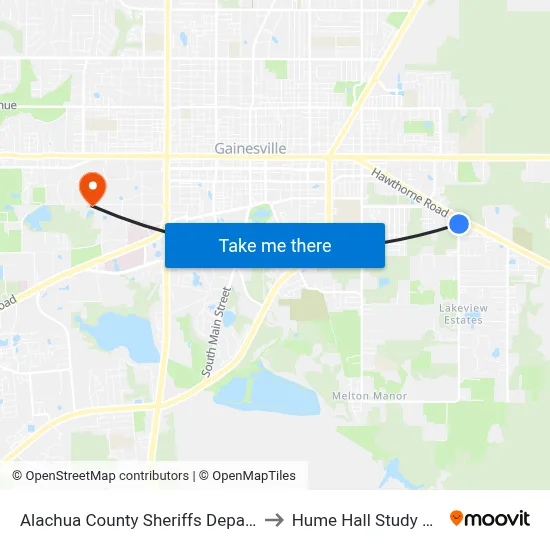 Alachua County Sheriffs Department to Hume Hall Study Room map
