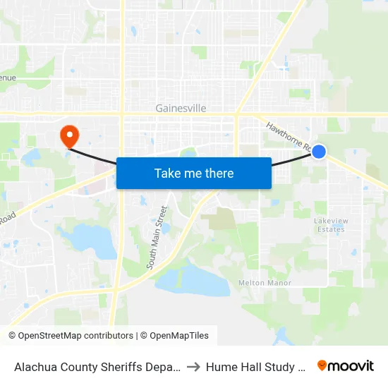 Alachua County Sheriffs Department to Hume Hall Study Room map