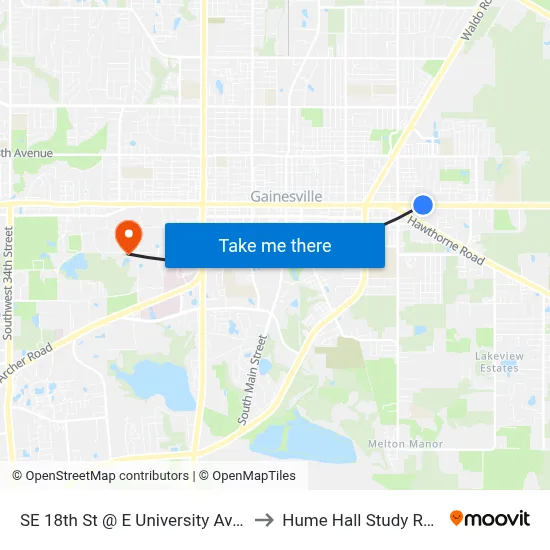 SE 18th St @ E University Avenue to Hume Hall Study Room map