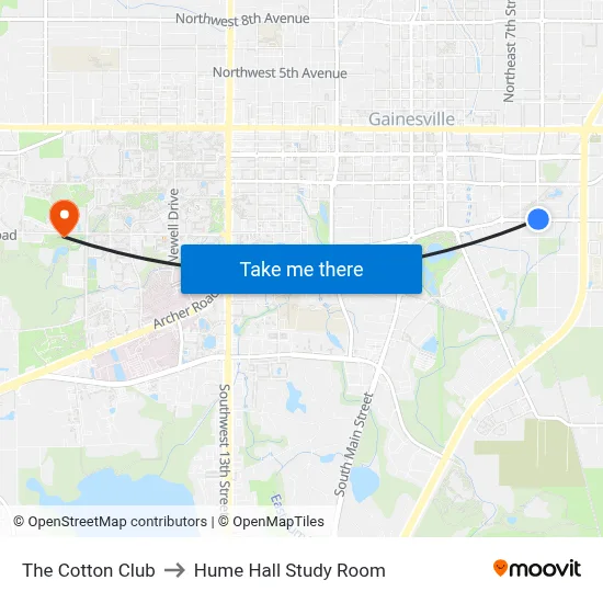 The Cotton Club to Hume Hall Study Room map