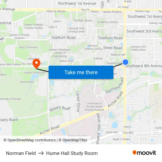 Norman Field to Hume Hall Study Room map