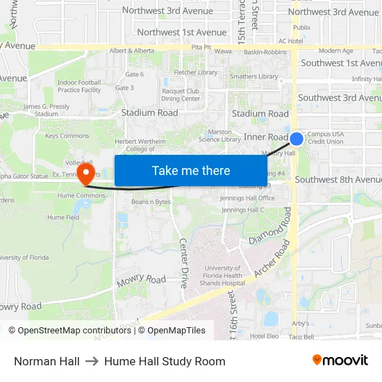 Norman Hall to Hume Hall Study Room map