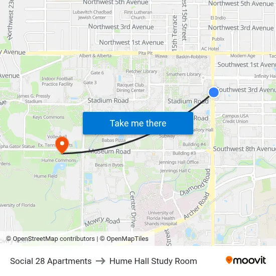 Social 28 Apartments to Hume Hall Study Room map