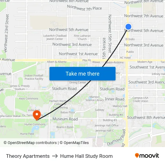 Theory Apartments to Hume Hall Study Room map