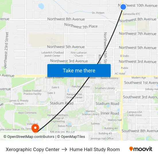 Xerographic Copy Center to Hume Hall Study Room map