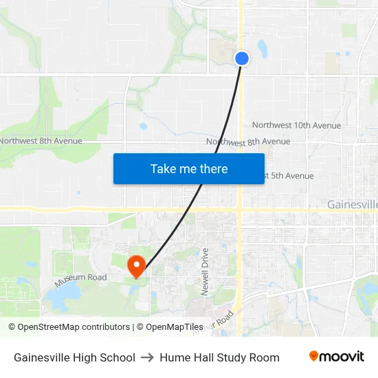 Gainesville High School to Hume Hall Study Room map
