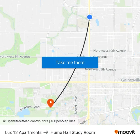 Lux 13 Apartments to Hume Hall Study Room map