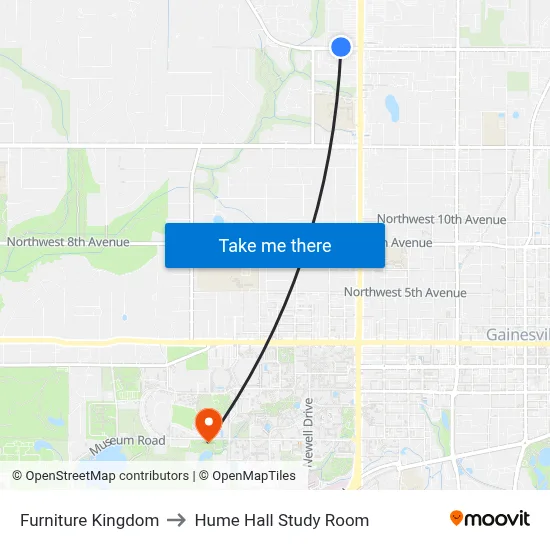 Furniture Kingdom to Hume Hall Study Room map