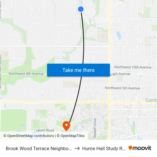 Brook Wood Terrace Neighborhood to Hume Hall Study Room map