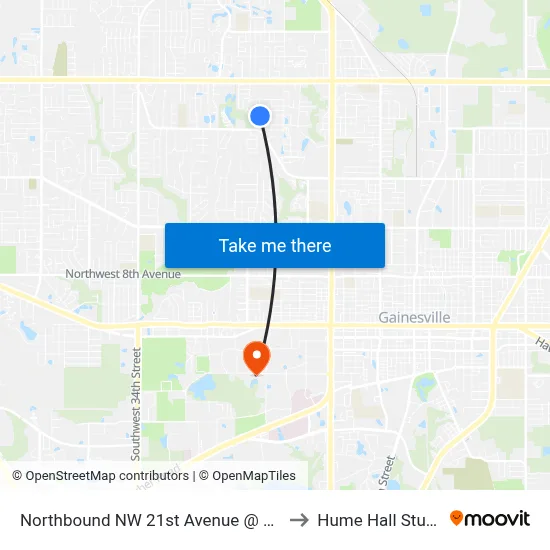 Northbound NW 21st Avenue @ NW 33rd Avenue to Hume Hall Study Room map
