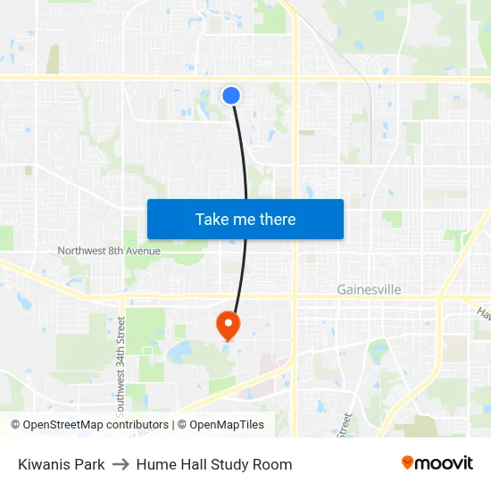 Kiwanis Park to Hume Hall Study Room map