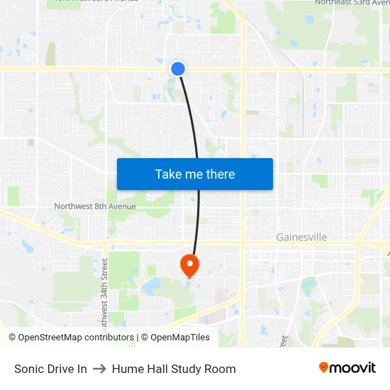 Sonic Drive In to Hume Hall Study Room map