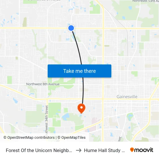 Forest Of the Unicorn Neighborhood to Hume Hall Study Room map