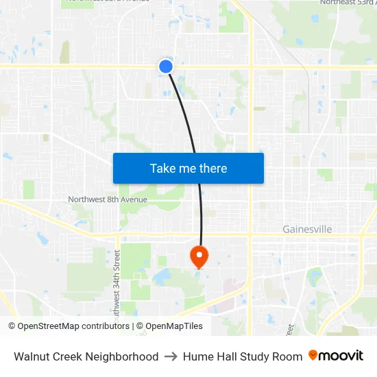 Walnut Creek Neighborhood to Hume Hall Study Room map
