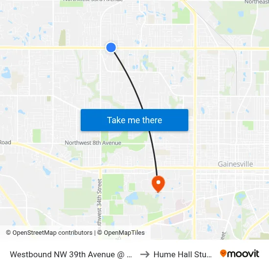 Westbound NW 39th Avenue @ NW 31st Street to Hume Hall Study Room map