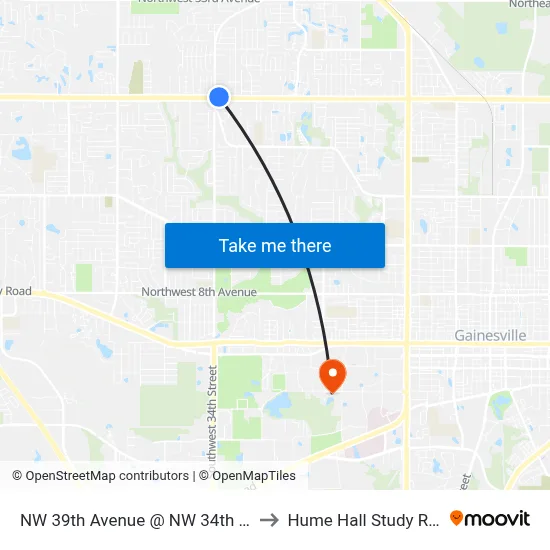 NW 39th Avenue @ NW 34th Street to Hume Hall Study Room map
