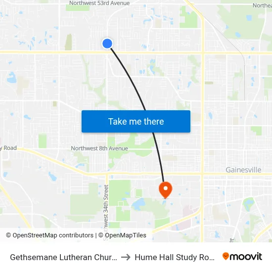 Gethsemane Lutheran Church to Hume Hall Study Room map