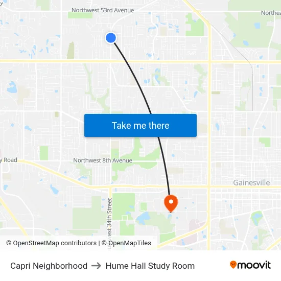 Capri Neighborhood to Hume Hall Study Room map
