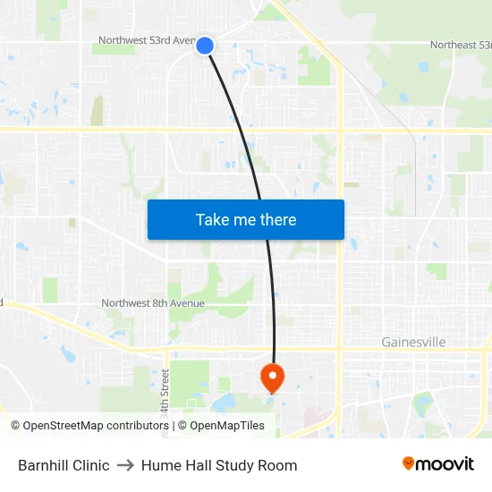 Barnhill Clinic to Hume Hall Study Room map