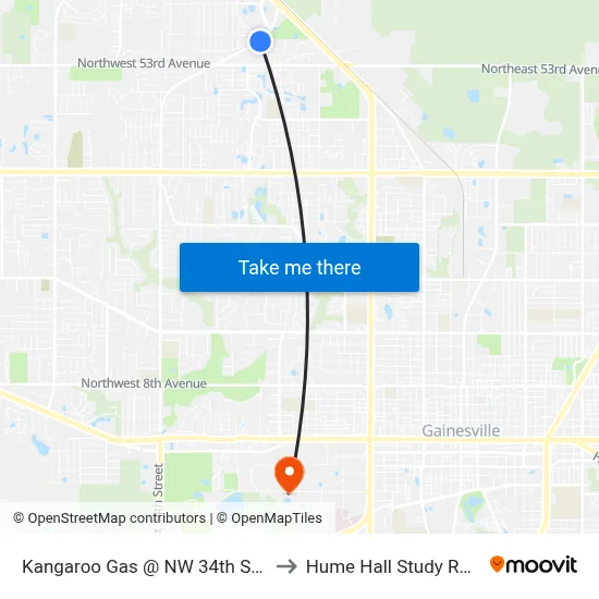 Kangaroo Gas @ NW 34th Street to Hume Hall Study Room map